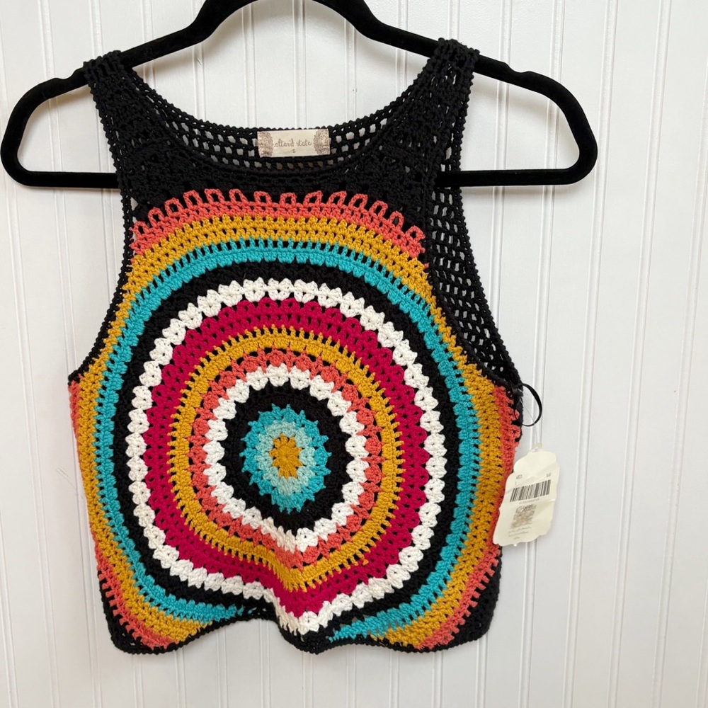 Altar’d State Black & Multicolor Crochet Open Knit Sweater Tank Size Small NEW